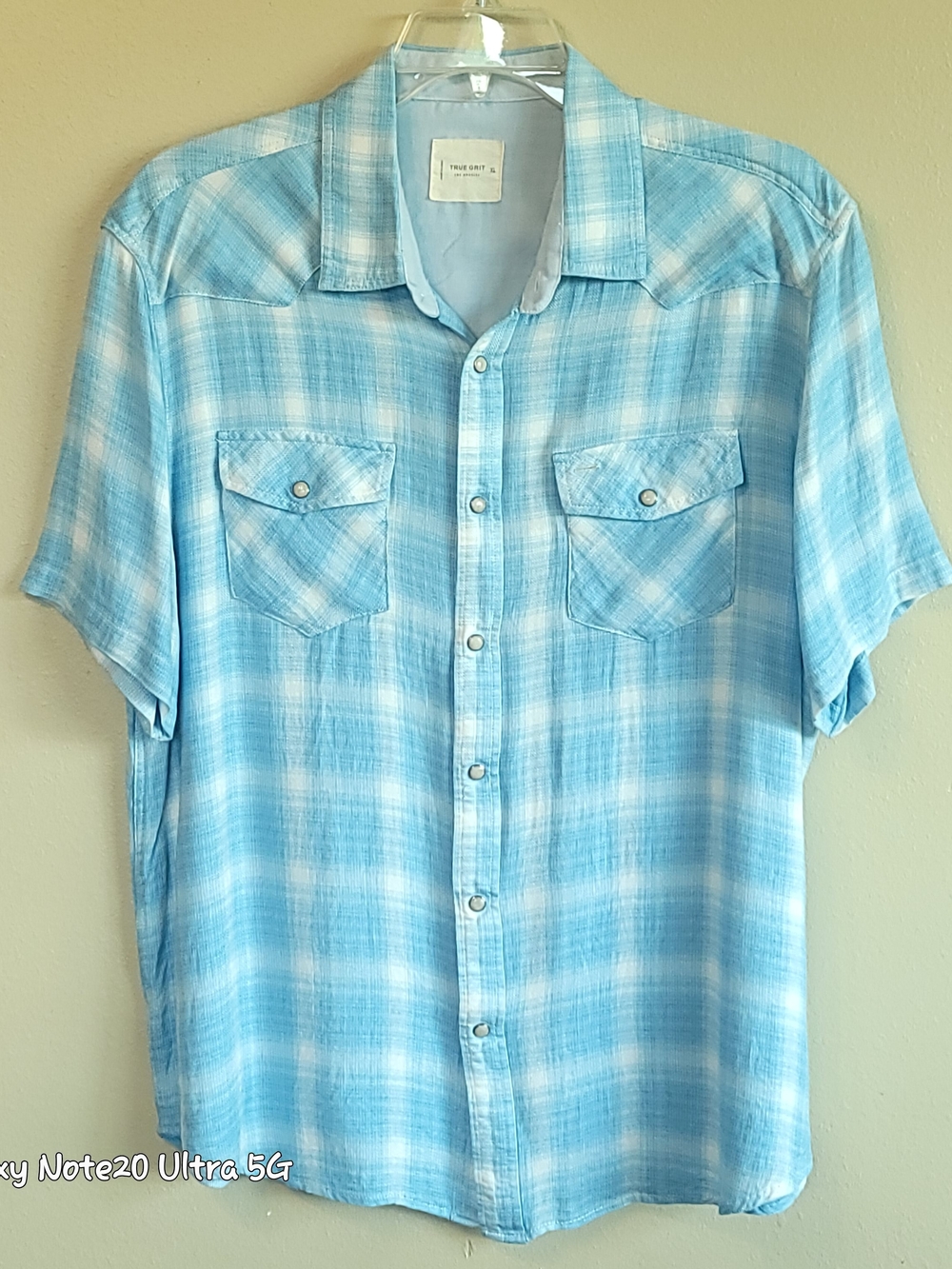 True Grit "Big Sky" Western Pearl Snap Plaid Shirt - Light Blue Men's XL EUC